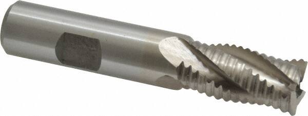 Interstate - 5/8" Diam, Coarse Pitch, 1-1/4" LOC, 4 Flute Cobalt Roughing Square End Mill - Uncoated, 3-3/8" OAL, 5/8" Shank Diam, Single End - Benchmark Tooling