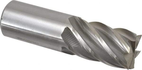 Interstate - 1-1/4", 2" LOC, 1-1/4" Shank Diam, 4-1/2" OAL, 6 Flute, High Speed Steel Square End Mill - Single End, Uncoated, Spiral Flute, 30° Helix, Centercutting, Right Hand Cut, Right Hand Flute - Benchmark Tooling