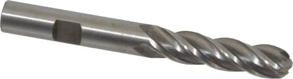 Interstate - 3/8" Diam, 1-1/2" LOC, 4 Flute High Speed Steel Ball End Mill - Uncoated, Single End, 3-1/4" OAL, 3/8" Shank Diam, Spiral Flute - Benchmark Tooling