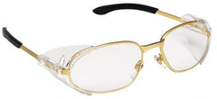 MCR Safety - Clear Lenses, Framed Safety Glasses - Scratch Resistant, Gold Metal Frame, Size Universal, Wrap Around - Benchmark Tooling