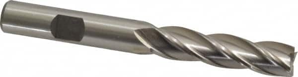 Interstate - 3/8", 1-1/2" LOC, 3/8" Shank Diam, 3-1/4" OAL, 4 Flute, High Speed Steel Square End Mill - Single End, Uncoated, Spiral Flute, 30° Helix, Centercutting, Right Hand Cut, Right Hand Flute - Benchmark Tooling