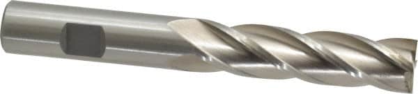 Interstate - 5/8", 2-1/2" LOC, 5/8" Shank Diam, 4-5/8" OAL, 4 Flute, High Speed Steel Square End Mill - Single End, Uncoated, Spiral Flute, 30° Helix, Centercutting, Right Hand Cut, Right Hand Flute - Benchmark Tooling