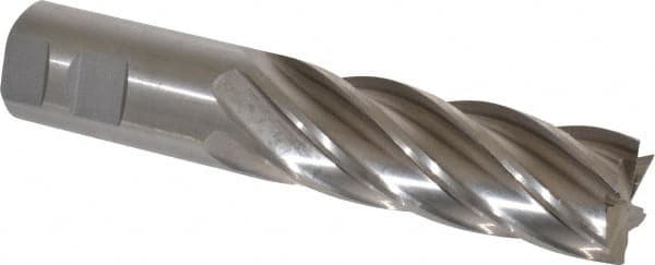 Interstate - 1-1/4", 4" LOC, 1-1/4" Shank Diam, 6-1/2" OAL, 6 Flute, High Speed Steel Square End Mill - Single End, Uncoated, Spiral Flute, 30° Helix, Centercutting, Right Hand Cut, Right Hand Flute - Benchmark Tooling