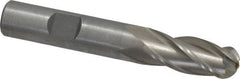 Interstate - 1/2" Diam, 1-1/4" LOC, 4 Flute High Speed Steel Ball End Mill - Uncoated, Single End, 3-1/4" OAL, 1/2" Shank Diam, Spiral Flute - Benchmark Tooling