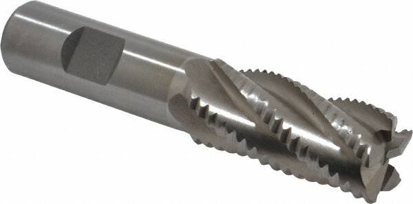 Interstate - 7/8" Diam, Coarse Pitch, 1-7/8" LOC, 5 Flute Cobalt Roughing Square End Mill - Uncoated, 4-1/8" OAL, 3/4" Shank Diam, Single End, Centercutting - Benchmark Tooling