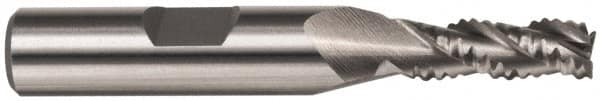 Interstate - 11/32" Diam, Coarse Pitch, 3/4" LOC, 3 Flute Cobalt Roughing Square End Mill - Uncoated, 2-1/2" OAL, 3/8" Shank Diam, Single End, Centercutting - Benchmark Tooling