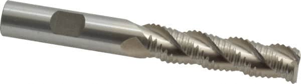 Interstate - 1/2" Diam, Coarse Pitch, 2" LOC, 3 Flute Cobalt Roughing Square End Mill - Uncoated, 4" OAL, 1/2" Shank Diam, Single End, Centercutting - Benchmark Tooling