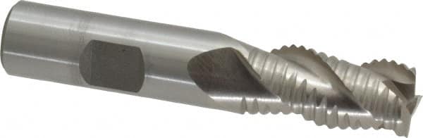 Interstate - 5/8" Diam, Coarse Pitch, 1-1/4" LOC, 3 Flute Cobalt Roughing Square End Mill - Uncoated, 3-3/8" OAL, 5/8" Shank Diam, Single End, Centercutting - Benchmark Tooling