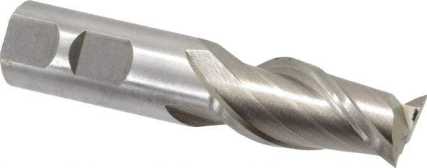 Interstate - 7/8", 1-7/8" LOC, 7/8" Shank Diam, 4-1/8" OAL, 2 Flute, High Speed Steel Square End Mill - Single End, Uncoated, Spiral Flute, Centercutting, Right Hand Cut, Right Hand Flute - Benchmark Tooling