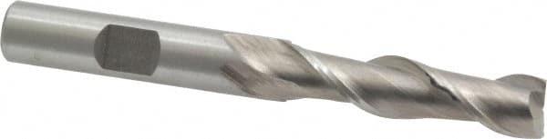 Interstate - 3/8", 1-1/2" LOC, 3/8" Shank Diam, 3-1/4" OAL, 2 Flute, High Speed Steel Square End Mill - Single End, Uncoated, Spiral Flute, Centercutting, Right Hand Cut, Right Hand Flute - Benchmark Tooling