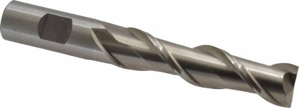 Interstate - 3/4", 3" LOC, 3/4" Shank Diam, 5-1/4" OAL, 2 Flute, High Speed Steel Square End Mill - Single End, Uncoated, Spiral Flute, Centercutting, Right Hand Cut, Right Hand Flute - Benchmark Tooling