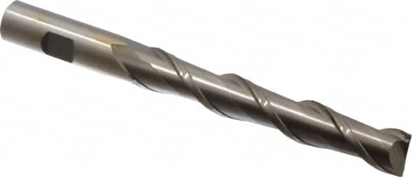 Interstate - 5/8", 4" LOC, 5/8" Shank Diam, 6-1/8" OAL, 2 Flute, High Speed Steel Square End Mill - Single End, Uncoated, Spiral Flute, 37° Helix, Centercutting, Right Hand Cut, Right Hand Flute - Benchmark Tooling