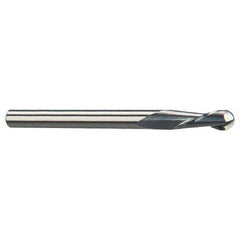 Ball End Mill: 0.0625″ Dia, 0.1875″ LOC, 2 Flute, Solid Carbide 1-1/2″ OAL, 1/8″ Shank Dia, 30 ° Helix, Uncoated, Single End