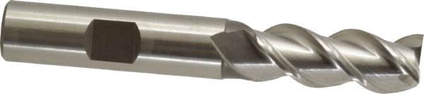 Interstate - 1/2" Diam, 1-1/4" LOC, 3 Flute Cobalt Roughing & Finishing Square End Mill - Uncoated, 3-1/4" OAL, 1/2" Shank Diam, Straight Shank, 45° Helix, Centercutting - Benchmark Tooling