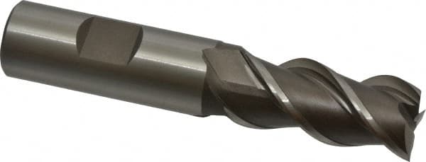 Interstate - 3/4" Diam, 1-5/8" LOC, 3 Flute Cobalt Roughing & Finishing Square End Mill - Uncoated, 3-7/8" OAL, 3/4" Shank Diam, Straight Shank, 45° Helix, Centercutting - Benchmark Tooling