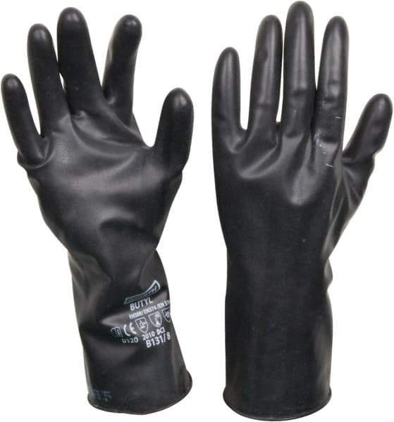 North - Size M (8), 11" Long, 13 mil Thick, Butyl Chemical Resistant Gloves - Smooth Finish, Gauntlet Cuff, Black - Benchmark Tooling