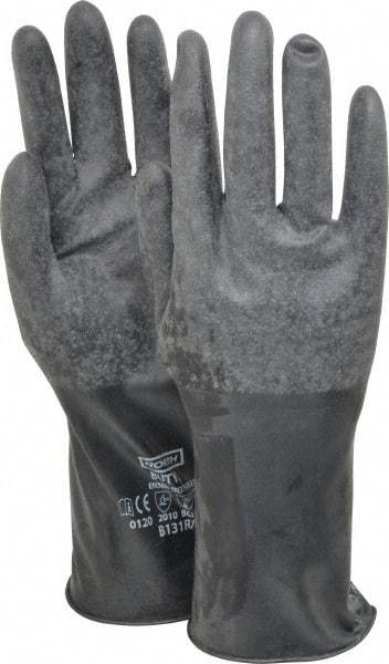 North - Size M (8), 14" Long, 17 mil Thick, Butyl Chemical Resistant Gloves - Textured Finish, Rolled Cuff, Black - Benchmark Tooling