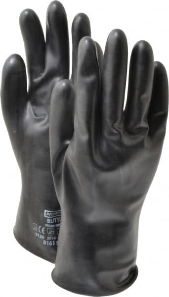 North - Size L (9), 11" Long, 16 mil Thick, Butyl Chemical Resistant Gloves - Smooth Finish, Rolled Cuff, Black - Benchmark Tooling