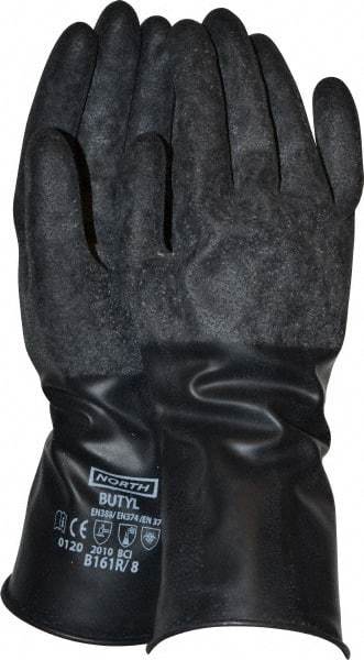 North - Size M (8), 11" Long, 16 mil Thick, Butyl Chemical Resistant Gloves - Textured Finish, Rolled Cuff, Black - Benchmark Tooling