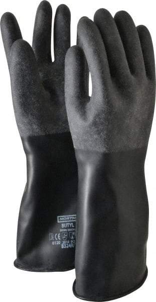 North - Size L (9), 14" Long, 32 mil Thick, Butyl Chemical Resistant Gloves - Textured Finish, Rolled Cuff, Black - Benchmark Tooling