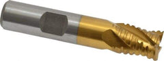Interstate - 1/2" Diam, 5/8" LOC, 4 Flute Cobalt Roughing & Finishing Square End Mill - TiN Finish, 2-5/8" OAL, 1/2" Shank Diam, Weldon Shank, 30° Helix, Non-Centercutting - Benchmark Tooling