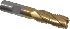 Interstate - 11/16" Diam, 1-5/8" LOC, 4 Flute Cobalt Roughing & Finishing Square End Mill - TiN Finish, 3-3/4" OAL, 5/8" Shank Diam, Weldon Shank, 30° Helix, Non-Centercutting - Benchmark Tooling