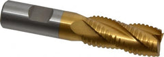 Interstate - 13/16" Diam, 1-7/8" LOC, 4 Flute Cobalt Roughing & Finishing Square End Mill - TiN Finish, 4-1/8" OAL, 3/4" Shank Diam, Weldon Shank, 30° Helix, Non-Centercutting - Benchmark Tooling