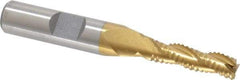 Interstate - 1/4" Diam, Coarse Pitch, 7/8" LOC, 3 Flute Cobalt Roughing Square End Mill - TiN Finish, 2-11/16" OAL, 3/8" Shank Diam, Single End, Centercutting - Benchmark Tooling