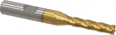 Interstate - 1/4" Diam, Coarse Pitch, 1-1/8" LOC, 4 Flute Cobalt Roughing Square End Mill - TiN Finish, 2-15/16" OAL, 3/8" Shank Diam, Single End, Centercutting - Benchmark Tooling