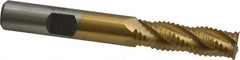Interstate - 3/8" Diam, Coarse Pitch, 1-1/8" LOC, 4 Flute Cobalt Roughing Square End Mill - TiN Finish, 2-15/16" OAL, 3/8" Shank Diam, Single End, Centercutting - Benchmark Tooling
