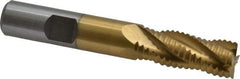 Interstate - 1/2" Diam, Coarse Pitch, 1-1/4" LOC, 4 Flute Cobalt Roughing Square End Mill - TiN Finish, 3-1/4" OAL, 1/2" Shank Diam, Single End, Centercutting - Benchmark Tooling