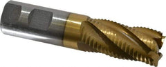 Interstate - 1" Diam, Coarse Pitch, 2" LOC, 5 Flute Cobalt Roughing Square End Mill - TiN Finish, 4-1/2" OAL, 1" Shank Diam, Single End, Centercutting - Benchmark Tooling