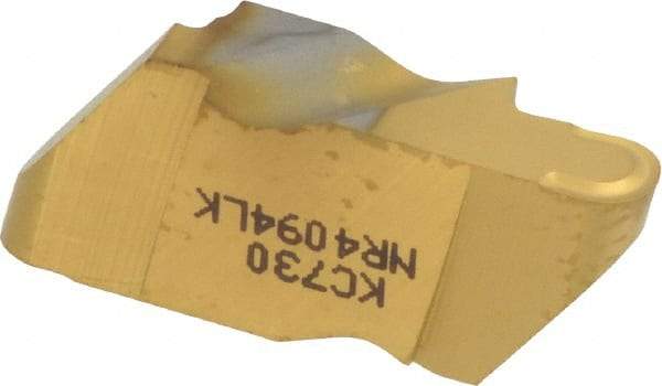 Kennametal - 4094NR K Grade KC730, 4.78mm Cutting Width Carbide Grooving Insert - 6.35mm Max Depth of Cut, Left Hand, 2.39mm Corner Radius, TiN Finish - Benchmark Tooling