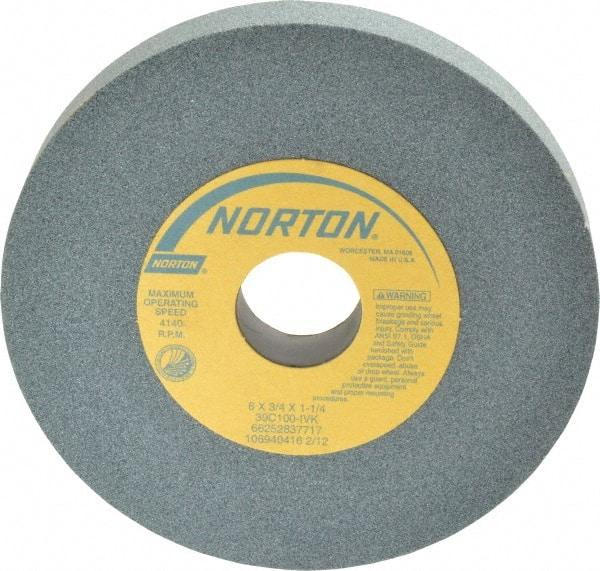 Norton - 6" Diam x 1-1/4" Hole x 3/4" Thick, I Hardness, 100 Grit Surface Grinding Wheel - Silicon Carbide, Type 1, Fine Grade, 4,140 Max RPM, Vitrified Bond, No Recess - Benchmark Tooling