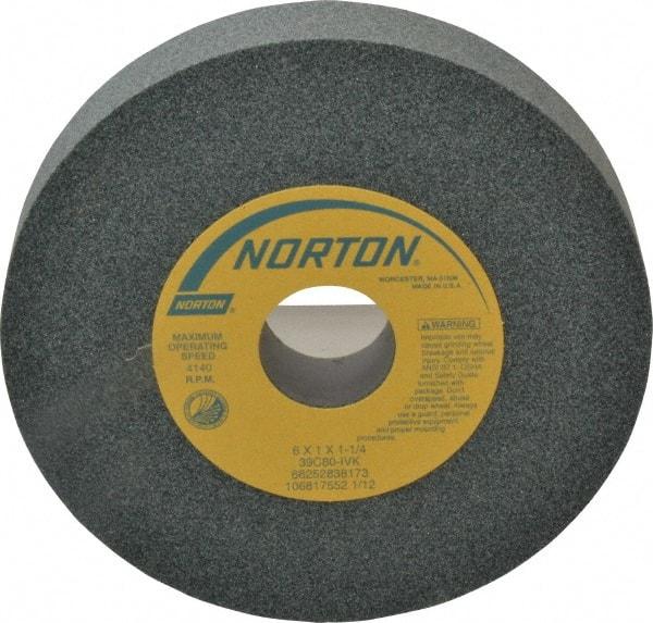 Norton - 6" Diam x 1-1/4" Hole x 1" Thick, I Hardness, 80 Grit Surface Grinding Wheel - Silicon Carbide, Type 1, Medium Grade, 4,140 Max RPM, Vitrified Bond, No Recess - Benchmark Tooling