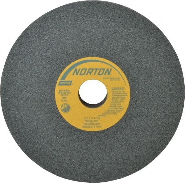 Norton - 8" Diam x 1-1/4" Hole x 1" Thick, I Hardness, 80 Grit Surface Grinding Wheel - Silicon Carbide, Type 1, Medium Grade, 3,600 Max RPM, Vitrified Bond, No Recess - Benchmark Tooling