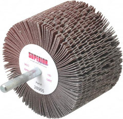 Superior Abrasives - 3" Diam x 2" Face Width, Very Fine Aluminum Oxide Coated Mounted Flap Wheel - 1/4" Shank Mount, 180 Grit, J Weighted Cloth Backing, 6,000 Max RPM - Benchmark Tooling