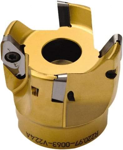 Seco - 4" Cut Diam, 0.394" Max Depth, 1-1/2" Arbor Hole, 5 Inserts, VPGX 2206 Insert Style, Indexable Copy Face Mill - 25,000 Max RPM, 2-1/4 High, Through Coolant - Benchmark Tooling