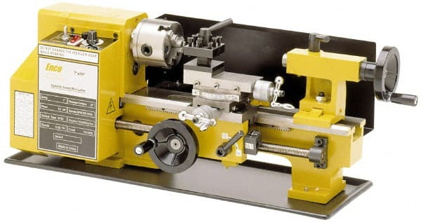 Enco - 7" Swing, 10" Between Centers, 110 Volt, Single Phase Miniature Lathe - 1/3 hp, 3/4" Bore Diam - Benchmark Tooling