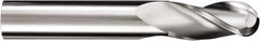 SGS - 3/8" Diam, 1/2" LOC, 3 Flute Solid Carbide Ball End Mill - TiB2 Finish, Single End, 4" OAL, 3/8" Shank Diam, Spiral Flute - Benchmark Tooling