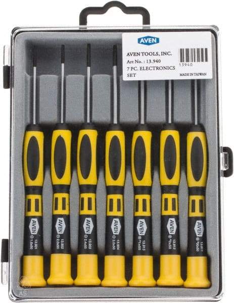 Aven - 7 Piece Phillips & Slotted Screwdriver Set - Soft Touch Handle, Bit Sizes: Philips #00 to #1 - Benchmark Tooling