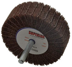 Superior Abrasives - 3" Diam x 1" Face Width, Very Fine Aluminum Oxide Coated Mounted Flap Wheel - 1/4" Shank Mount, 180 Grit, Interleaf, 8,000 Max RPM - Benchmark Tooling