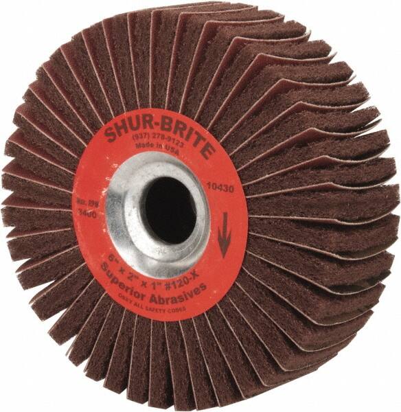 Superior Abrasives - 6" Diam, 120 Grit Aluminum Oxide Duplex Wheel - 1" Hole, 2" Wide, Coated, Fine Grade, 4,500 Max RPM - Benchmark Tooling