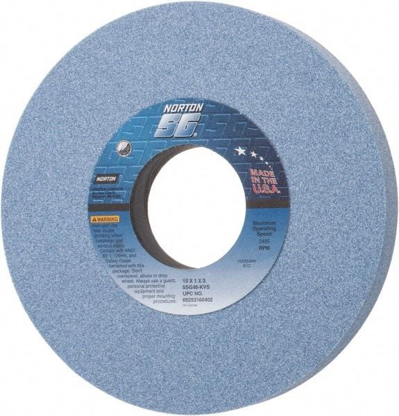 Norton - 10" Diam x 3" Hole x 1" Thick, K Hardness, 46 Grit Surface Grinding Wheel - Ceramic, Type 1, Coarse Grade, 2,485 Max RPM, Vitrified Bond, No Recess - Benchmark Tooling