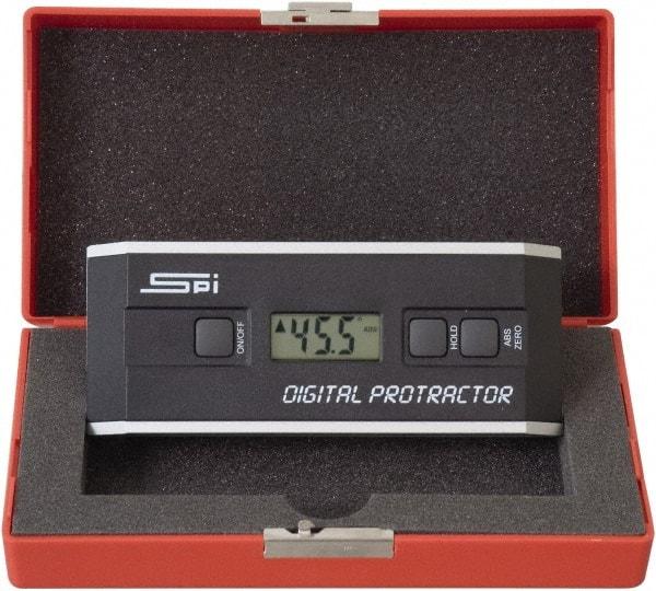 SPI - 360° Measuring Range, Dial Protractor - Accuracy Up to 0.10 at 0 -10 and 0.10 at 80 to 90°, 1.5V Battery Included - Benchmark Tooling