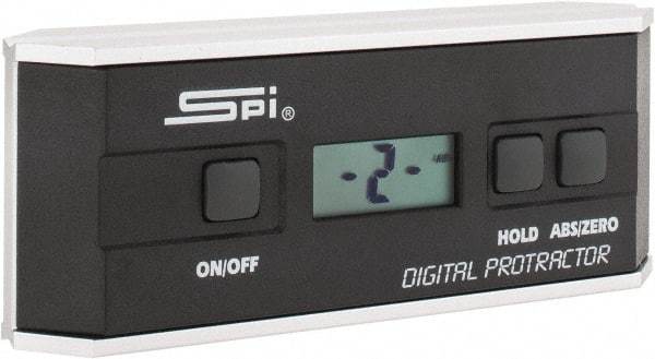 SPI - (1) 360 and (4) 90° Measuring Range, Digital Protractor - 0.10° Resolution, Accuracy Up to 0.1 (Level 10°); 0.1 (Plumb 10°); 0.2 (Maximum Error)°, 3V Lithium Battery Included - Benchmark Tooling