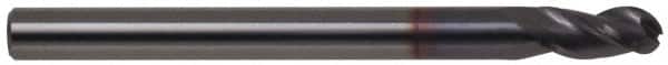 Accupro - 11/32" Diam, 1" LOC, 3 Flute Solid Carbide Ball End Mill - AlTiN Finish, Single End, 2-1/2" OAL, 3/8" Shank Diam, Spiral Flute - Benchmark Tooling