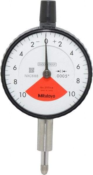 Mitutoyo - 0.02" Range, 10-0-10 Dial Reading, 0.0005" Graduation Dial Drop Indicator - 2-3/16" Dial, 0.028" Range per Revolution, 0.0005" Accuracy - Benchmark Tooling