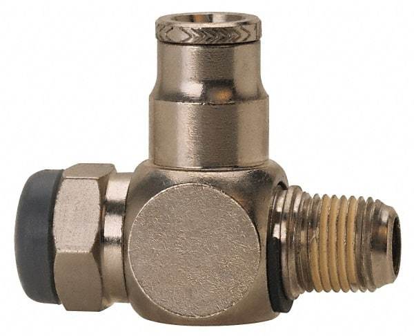 Norgren - 1/2" Tube Inlet x 1/2" NPT Outlet Tamper Resistant Flow Control Valve - 5 to 150 psi, Needle Valve & Brass Material - Benchmark Tooling