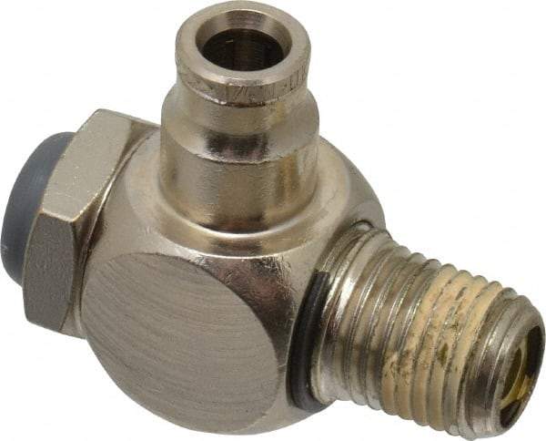 Norgren - 1/4" Tube Inlet x 1/4" NPT Outlet Tamper Resistant Flow Control Valve - 5 to 150 psi, Needle Valve & Brass Material - Benchmark Tooling